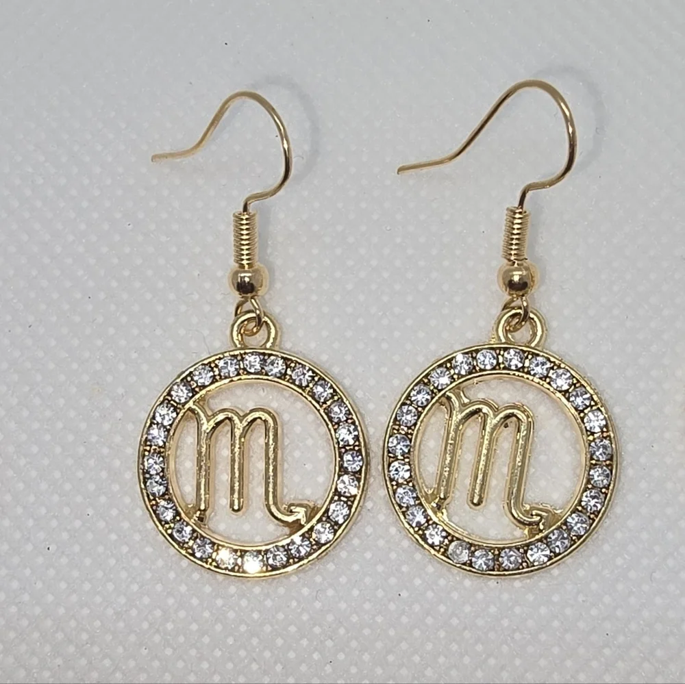 Zodiac Sign Hook Earrings! Hypo-Allergenic Handmade Gold Color with Cubic Zircon